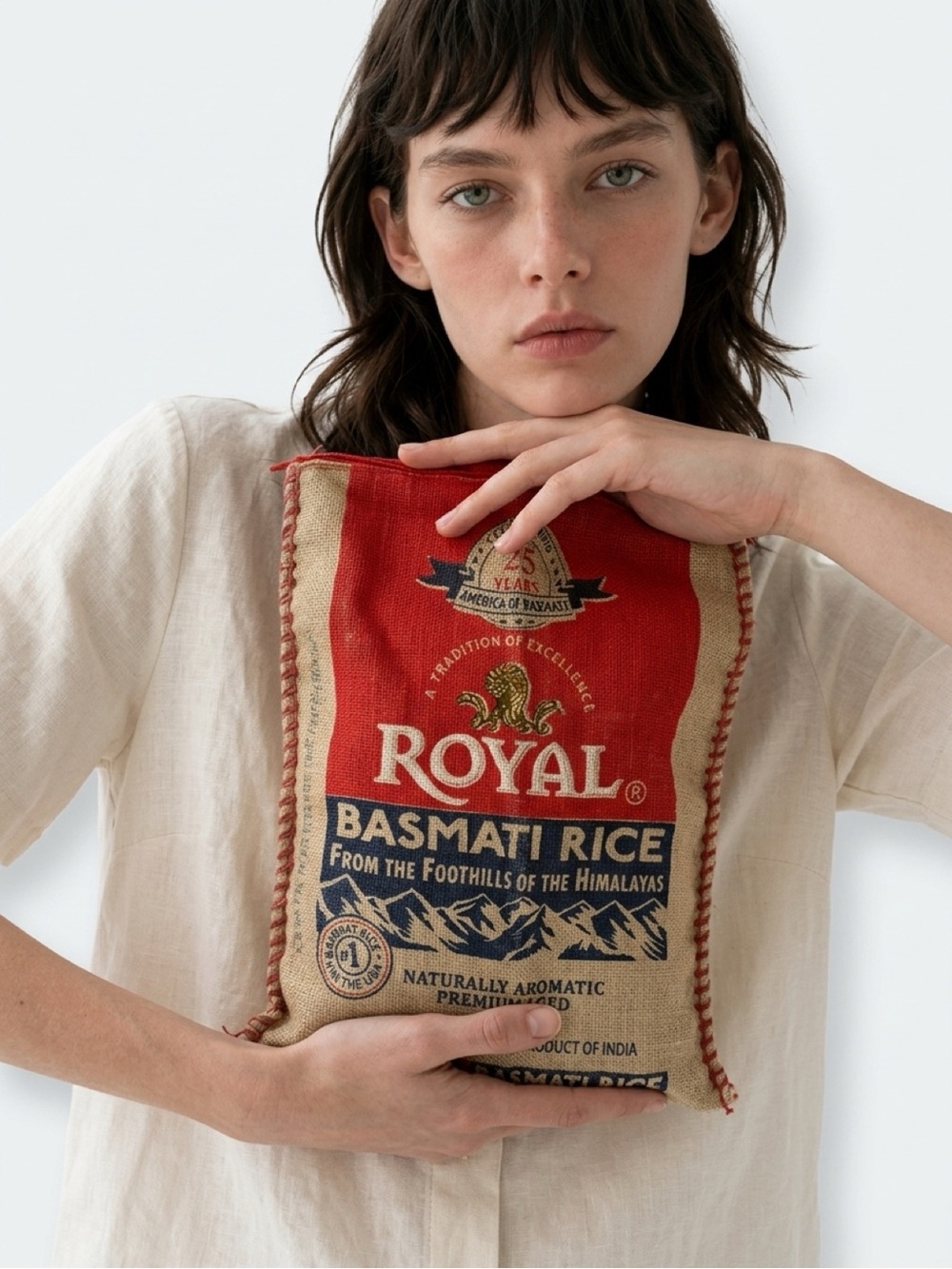 Source Unknown Red and Natural Crossbody Bag with Royal Basmati Print